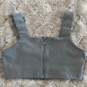 ALO Yoga Slate Gray Crop Top with Front Zipper
